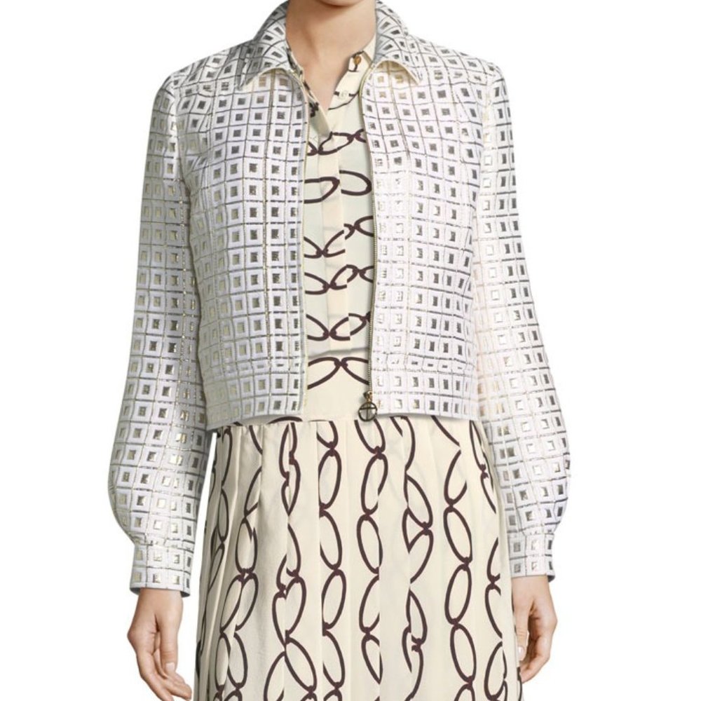 Tory Burch Brenna Zip-Front Gridded Lurex® Jacket